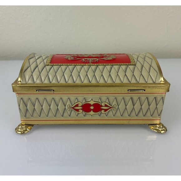 Fricke & Nacke Metal Tin Coin Trinket Box Western Germany Red Gold Tone Vintage - Picture 7 of 15